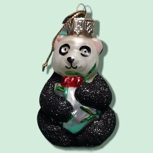 Black White Panda Bear Ornament Hand Blown Glass Thomas Pacconi Classics 2002